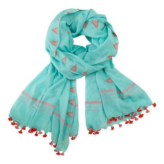 Turquoise Jamdani Cotton Scarf - India